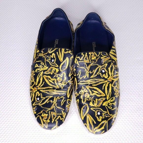 Diane Von Furstenberg Budapest 6 Leather Slip On Sneaker Shoe Blue Yellow Sample - Picture 3 of 6